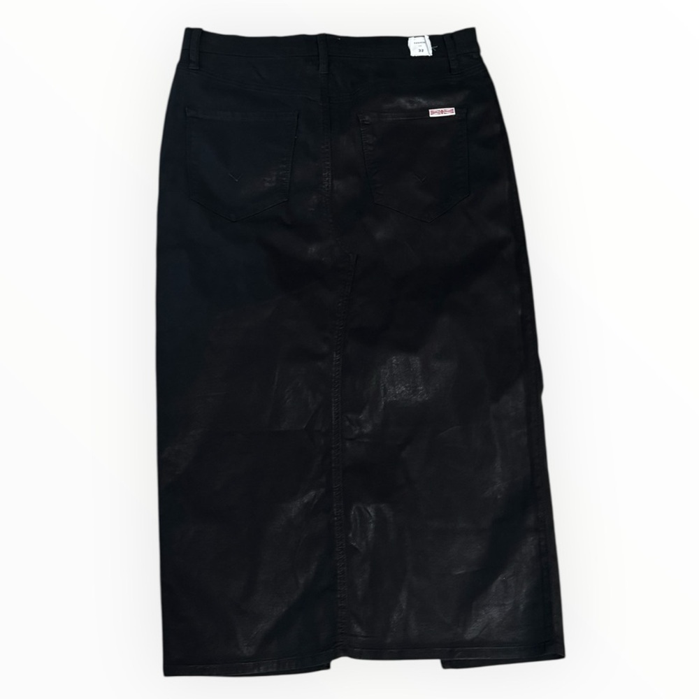 HUDSON Fashion Skirt Black Coated Denim Jeans Midi Skirt Waxed 32 Long Slit Sexy - Picture 3 of 9
